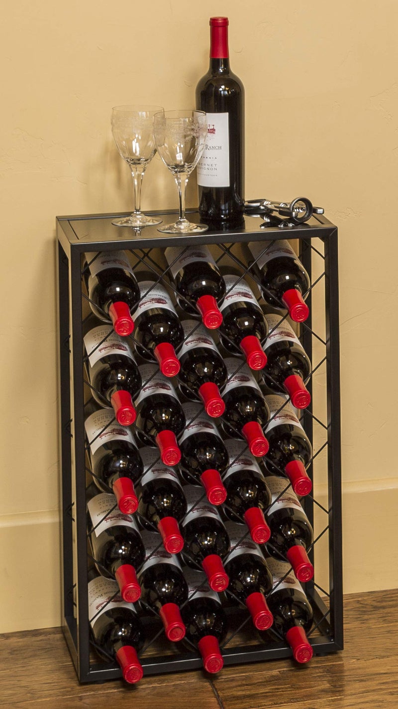 Mango Steam 23 Bottle Black Wine Rack with Glass Top Shelf, Free Standing for Home, Kitchen and Bar - Image 5
